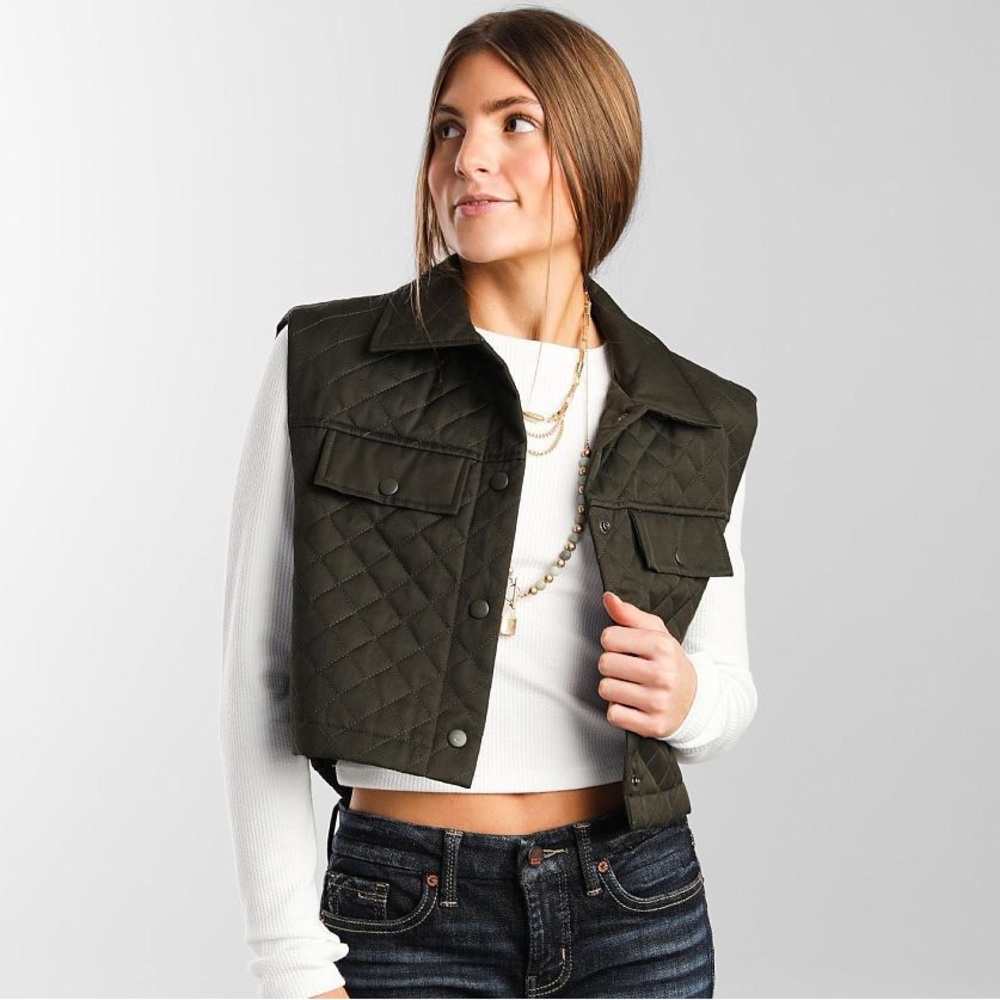 BKE green quilted cropped vest